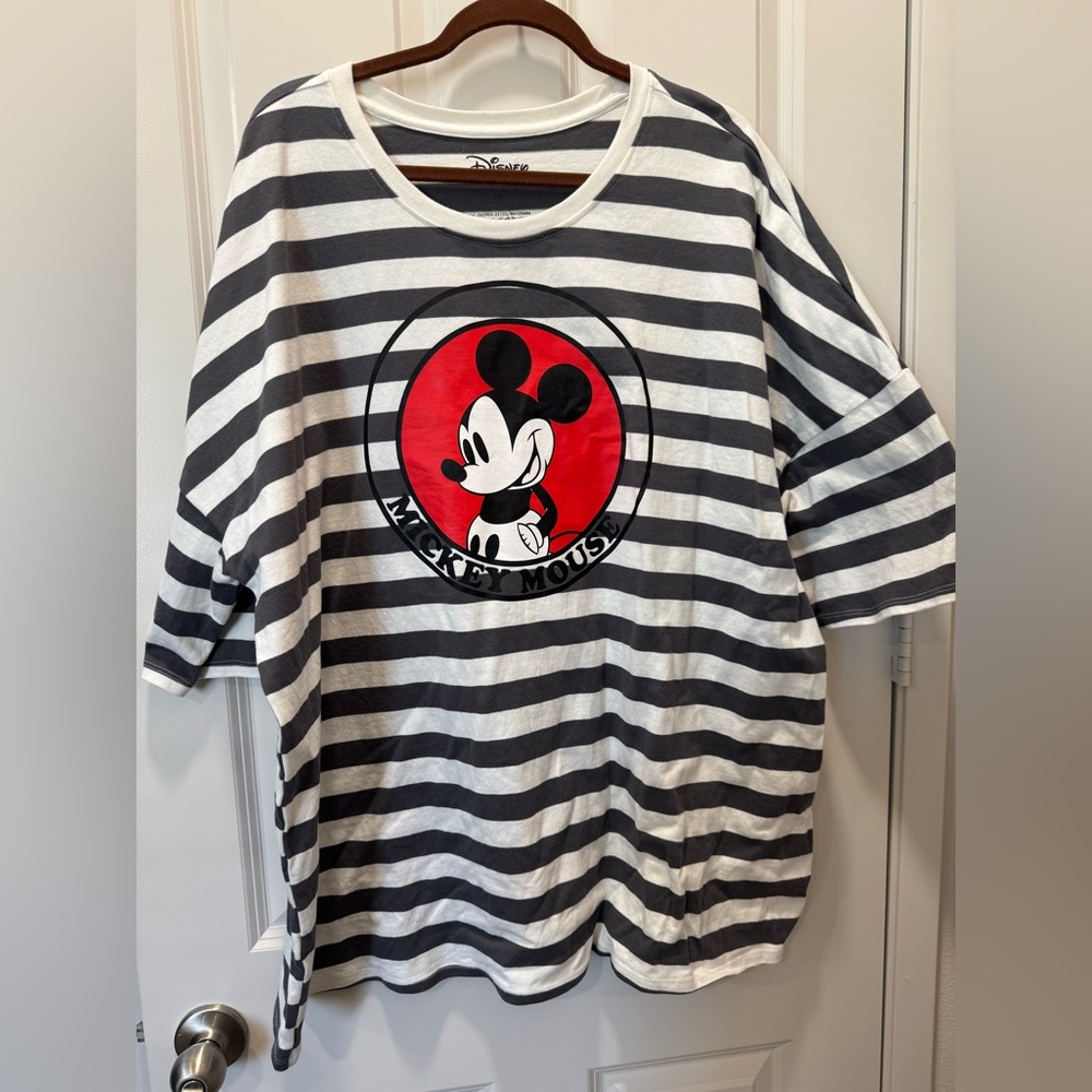 Disney Mickey Mouse Striped Shirt - Gray and White